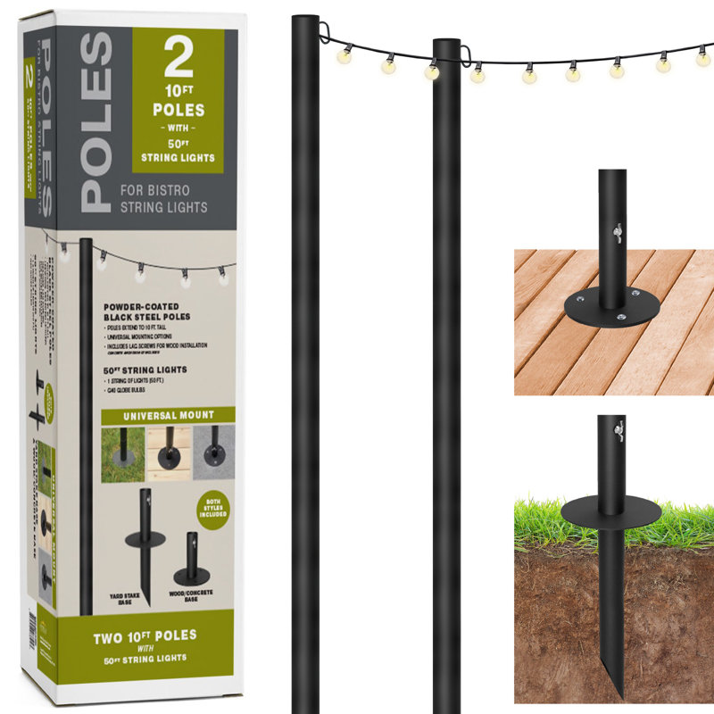 Excello Global Products Bistro String Light Poles & 50ft of String